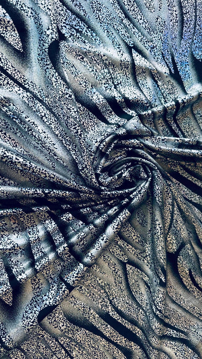 New Exotic Hologram zebra design metallic nylon spandex 4-way stretch 58/60” High quality fabrics by AlexLAFabrics