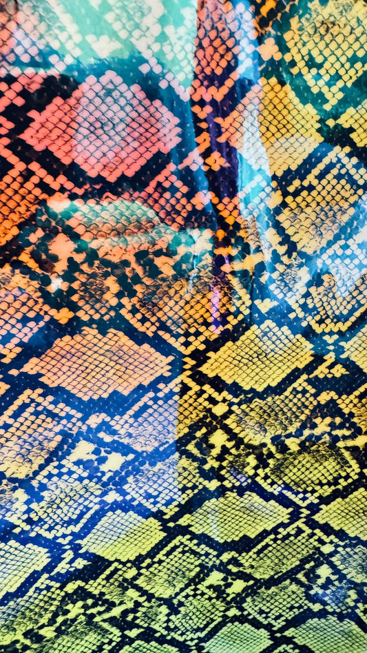 3D Exotic Snake Iridescent Rainbow design on high quality of super shiny vinyl non stretch 58/60” High quality fabrics by AlexLAFabrics
