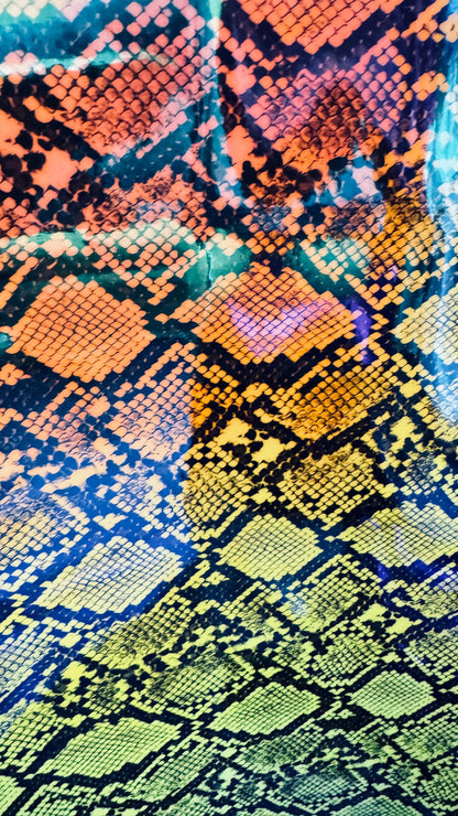 3D Exotic Snake Iridescent Rainbow design on high quality of super shiny vinyl non stretch 58/60” High quality fabrics by AlexLAFabrics