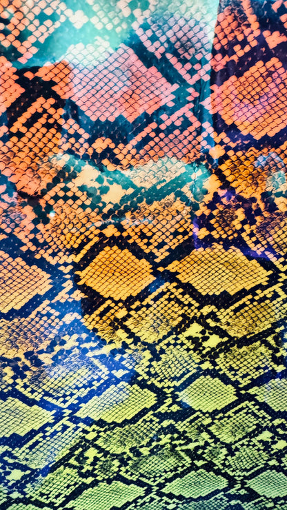 3D Exotic Snake Iridescent Rainbow design on high quality of super shiny vinyl non stretch 58/60” High quality fabrics by AlexLAFabrics