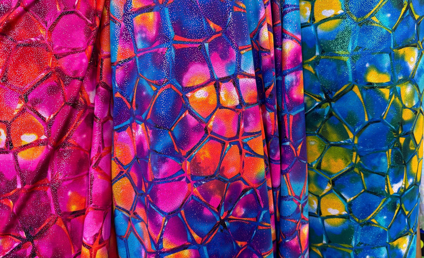 New Kaleidoscope vision abstrat design Nylon spandex with foggy foil best quality metallic fabric 4-way stretch 58/60” High quality fabrics