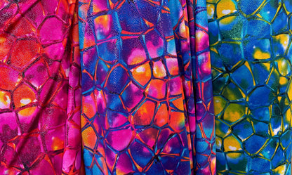 New Kaleidoscope vision abstrat design Nylon spandex with foggy foil best quality metallic fabric 4-way stretch 58/60” High quality fabrics