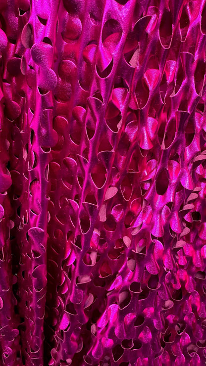 Lacer Cut all over foil fuchsia color metallic nylon spandex 4-way stretch 58/60” High quality fabrics by AlexLAFabrics