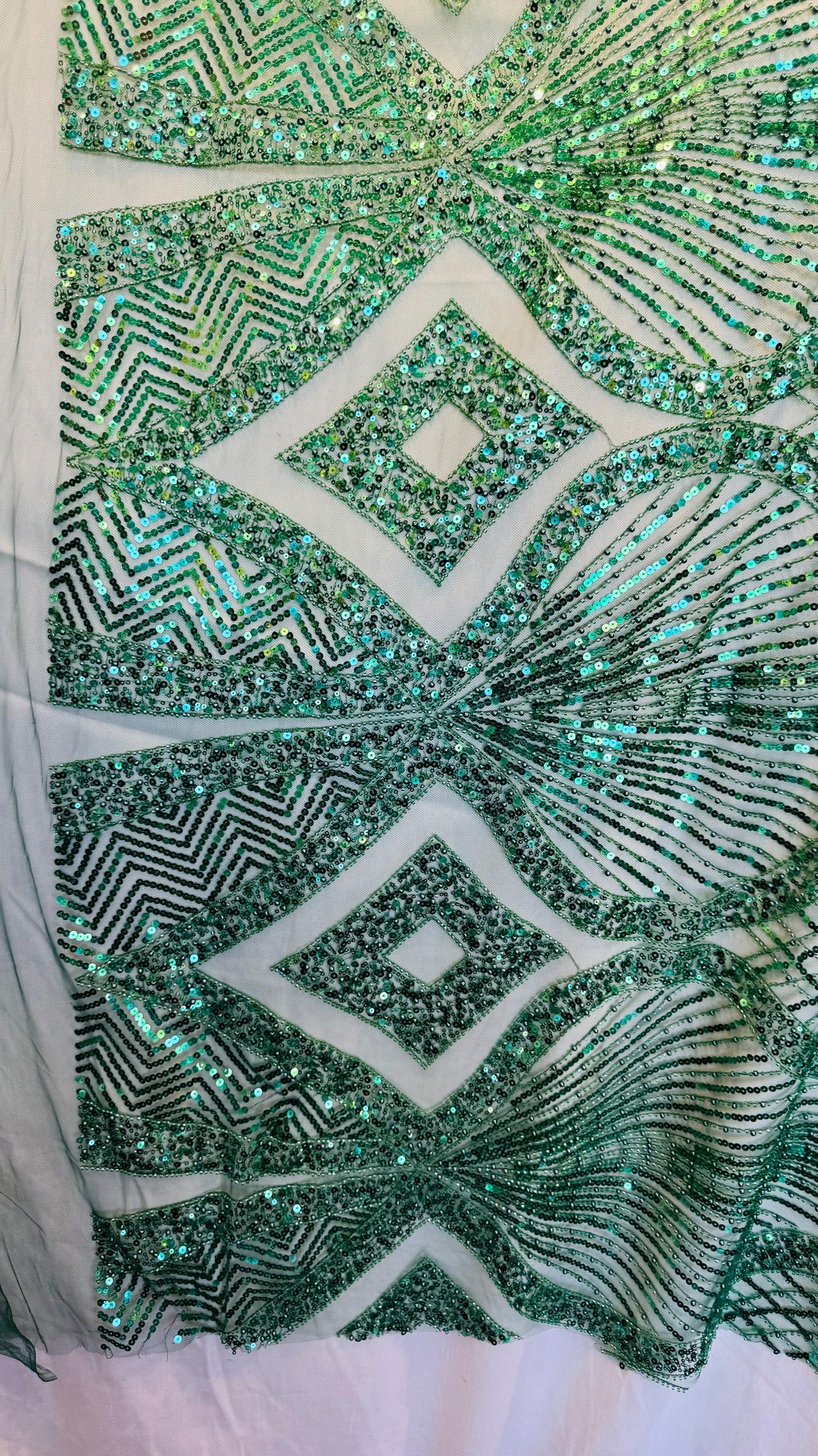 Luxury Geometric design Beaded Lace embroidered on spandex power mesh 4-way stretch 55/57” High Quality fabrics by AlexLAFabrics