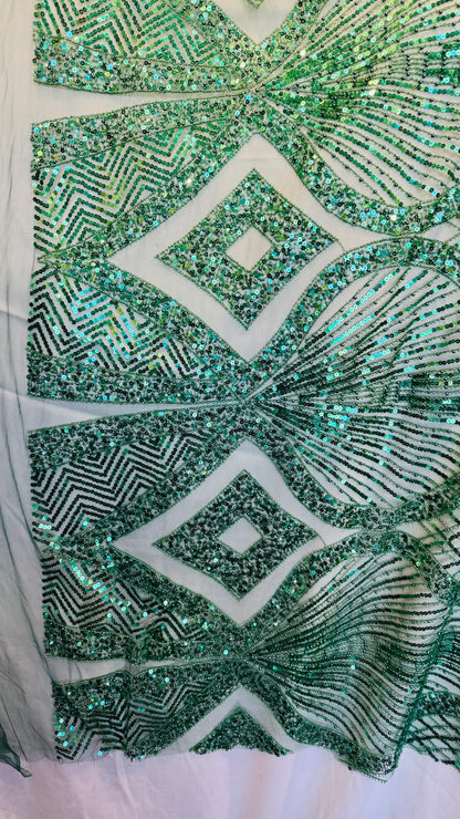 Luxury Geometric design Beaded Lace embroidered on spandex power mesh 4-way stretch 55/57” High Quality fabrics by AlexLAFabrics