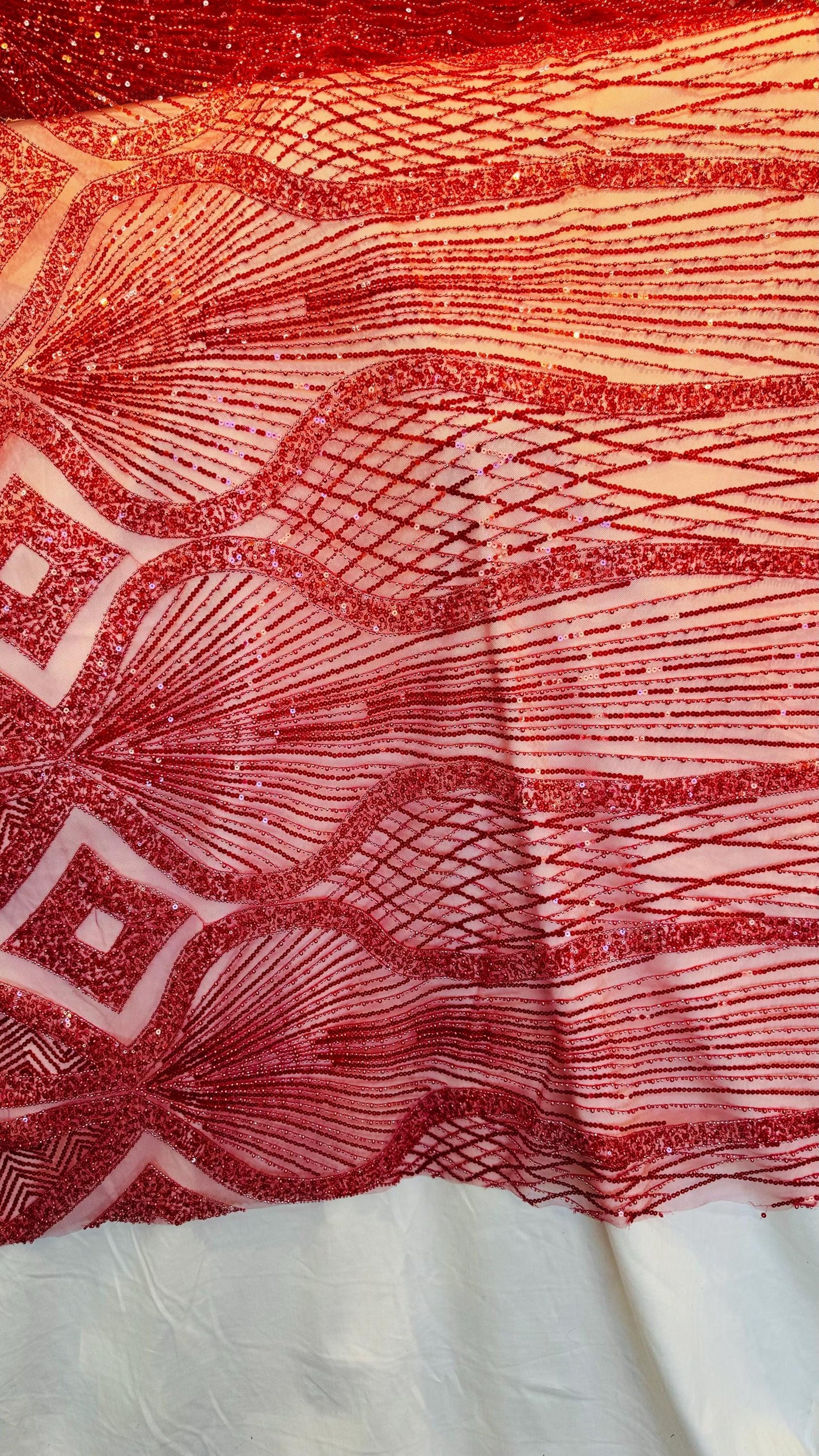 Luxury Geometric Beaded Lace design embroidered in power mesh 4-way stretch 55/57” High Quality fabrics by AlexLAFabrics