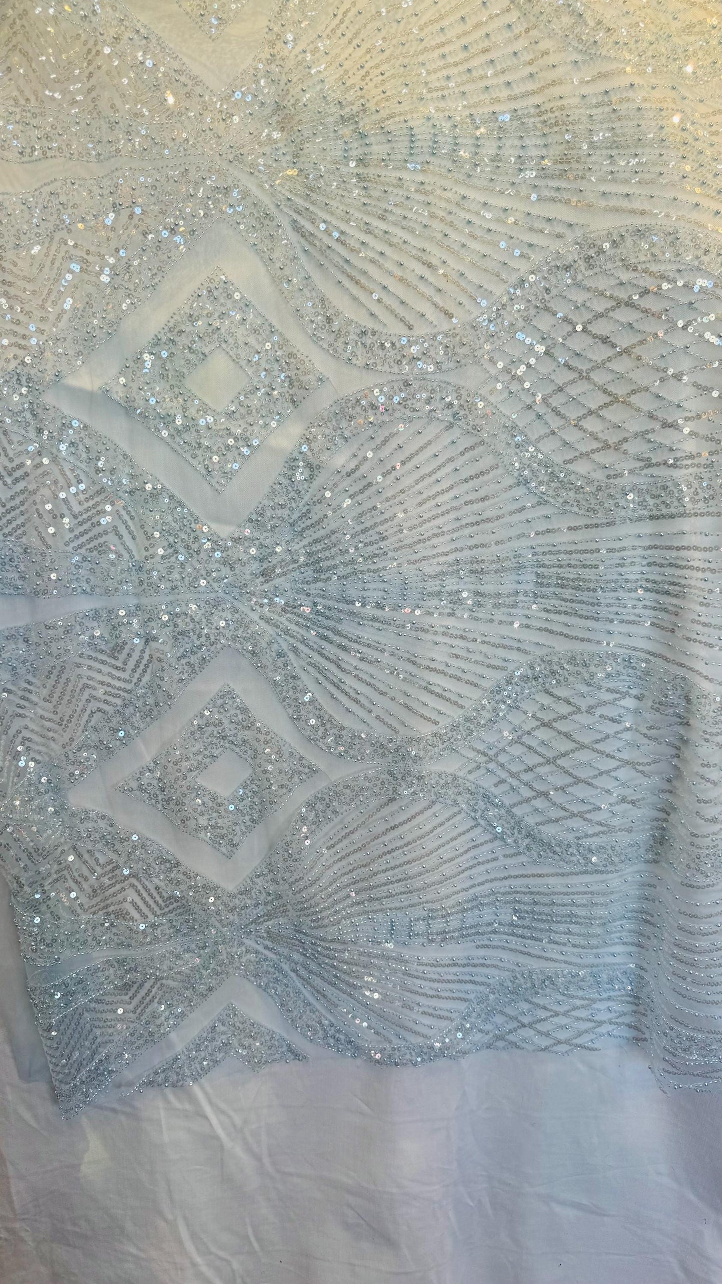 Luxury Geometric Beaded Lace design embroidered in power mesh 4-way stretch 55/57” High Quality fabrics by AlexLAFabrics