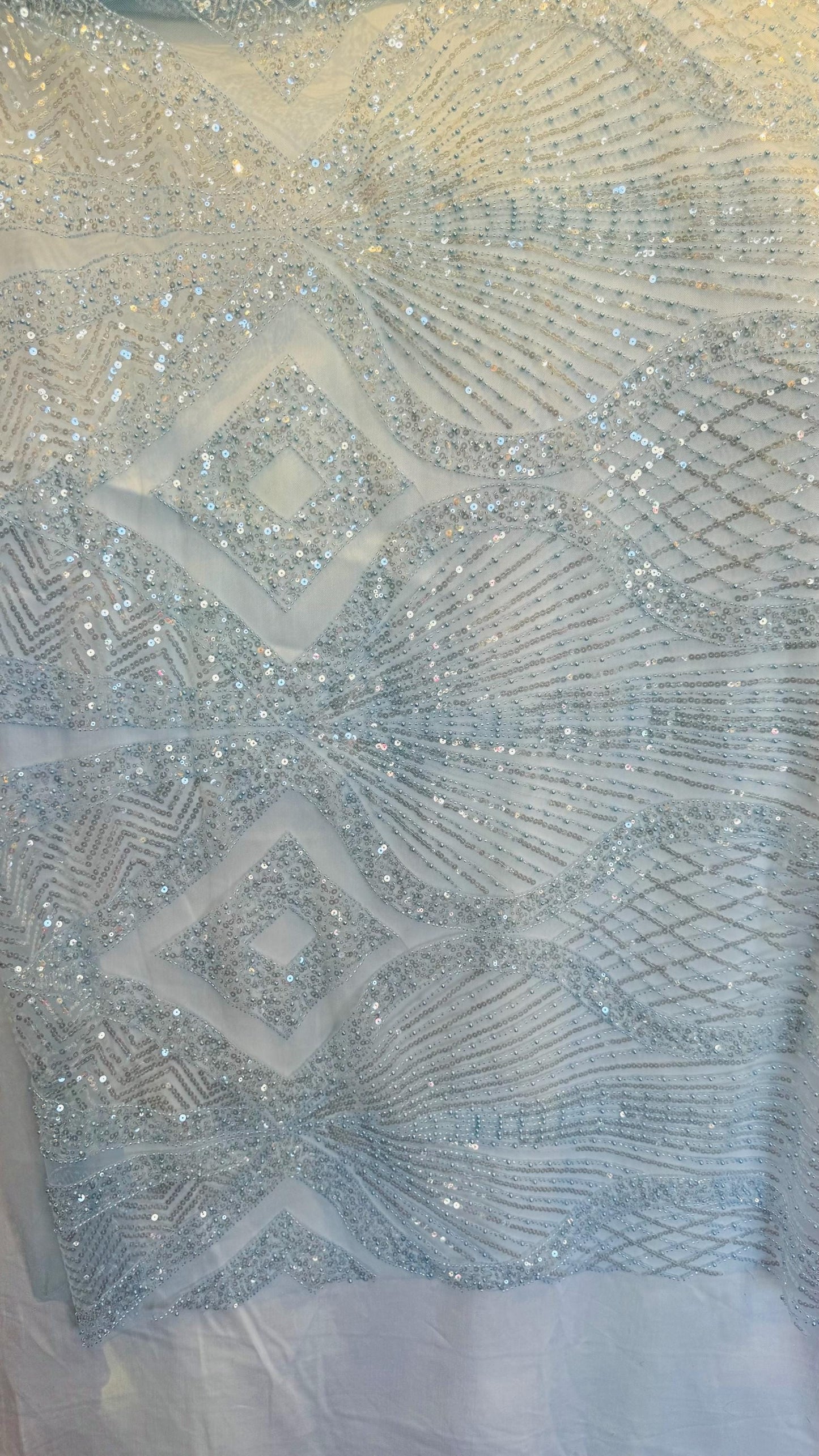 Luxury Geometric Beaded Lace design embroidered in power mesh 4-way stretch 55/57” High Quality fabrics by AlexLAFabrics