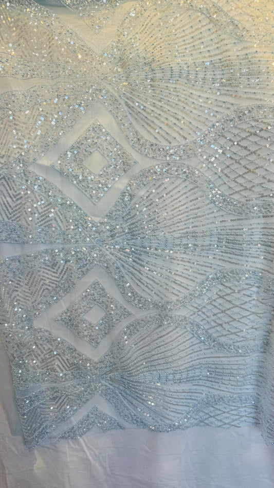 Luxury Geometric Beaded Lace design embroidered in power mesh 4-way stretch 55/57” High Quality fabrics by AlexLAFabrics
