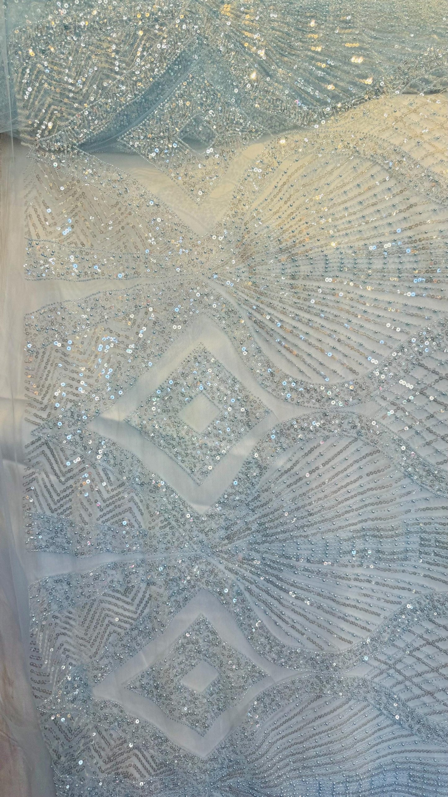 Luxury Geometric Beaded Lace design embroidered in power mesh 4-way stretch 55/57” High Quality fabrics by AlexLAFabrics