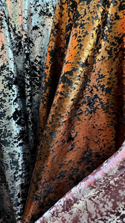 Splatter Paint design on stretch velvet with all over foil metallic spandex velvet 4-way stretch 58/60” High quality fabrics by AlexLAFabric