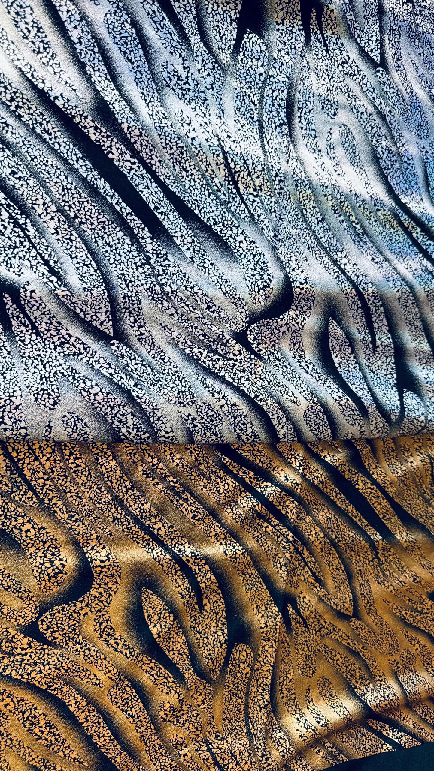 New Exotic Hologram zebra design metallic nylon spandex 4-way stretch 58/60” High quality fabrics by AlexLAFabrics
