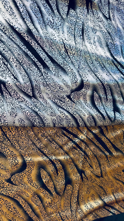 New Exotic Hologram zebra design metallic nylon spandex 4-way stretch 58/60” High quality fabrics by AlexLAFabrics