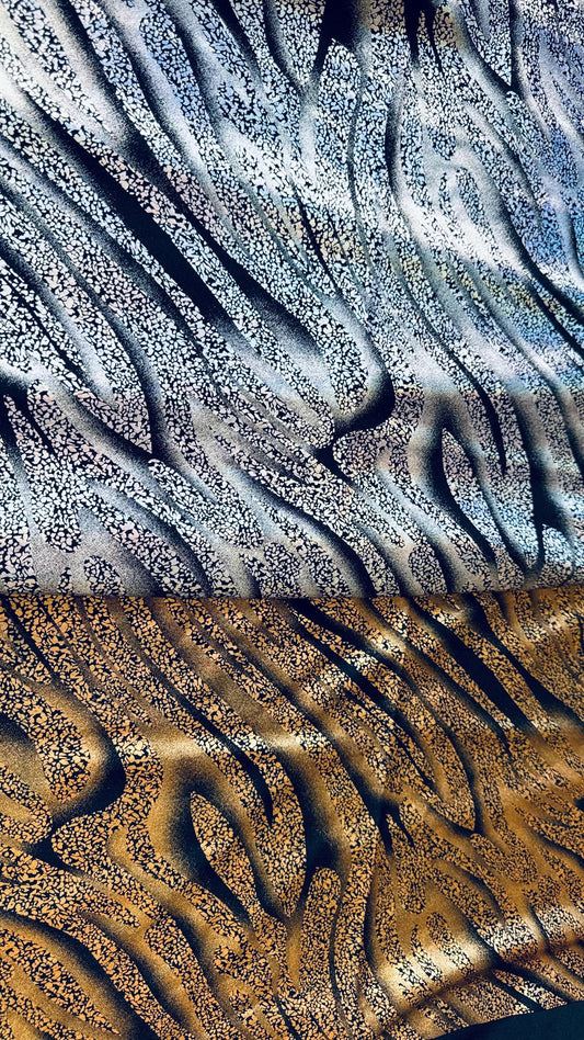 New Exotic Hologram zebra design metallic nylon spandex 4-way stretch 58/60” High quality fabrics by AlexLAFabrics