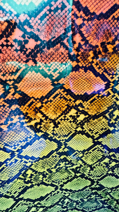 3D Exotic Snake Iridescent Rainbow design on high quality of super shiny vinyl non stretch 58/60” High quality fabrics by AlexLAFabrics
