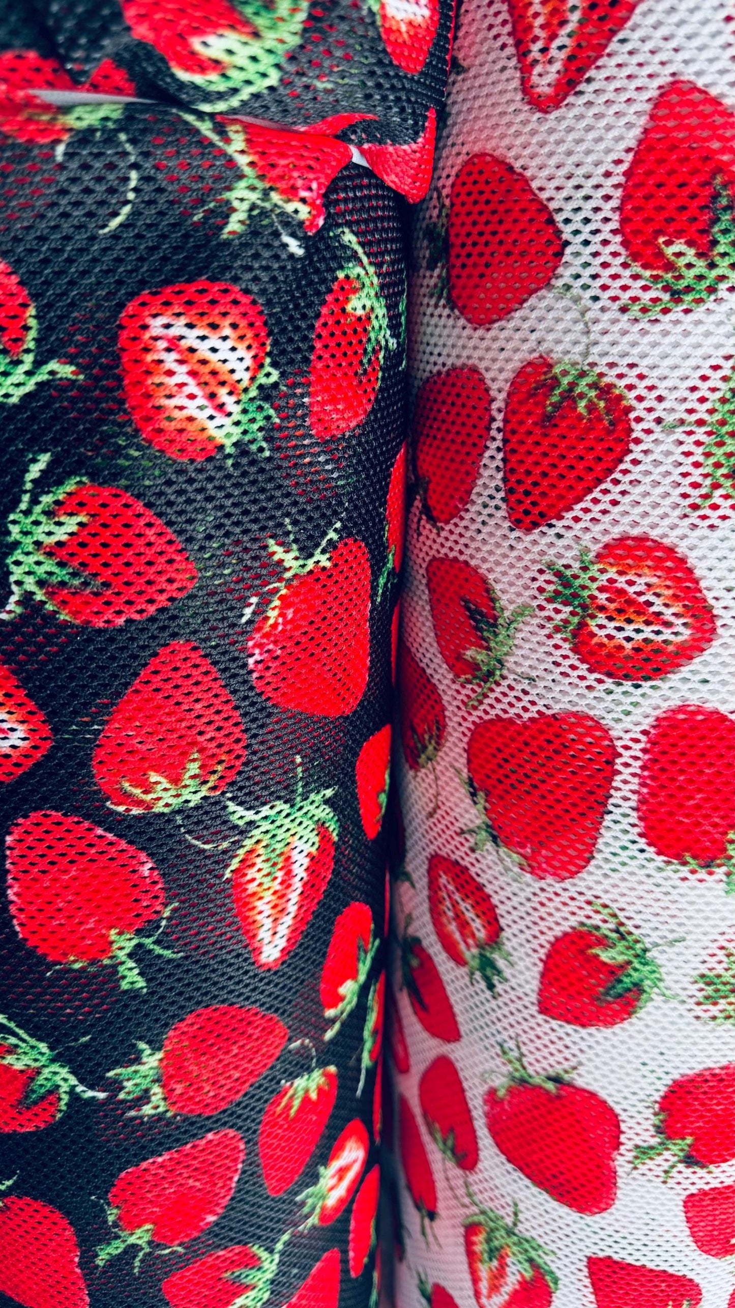New Strawberry design on stretch fishnet 2-way 58/60” High quality fabrics by AlexLAFabrics