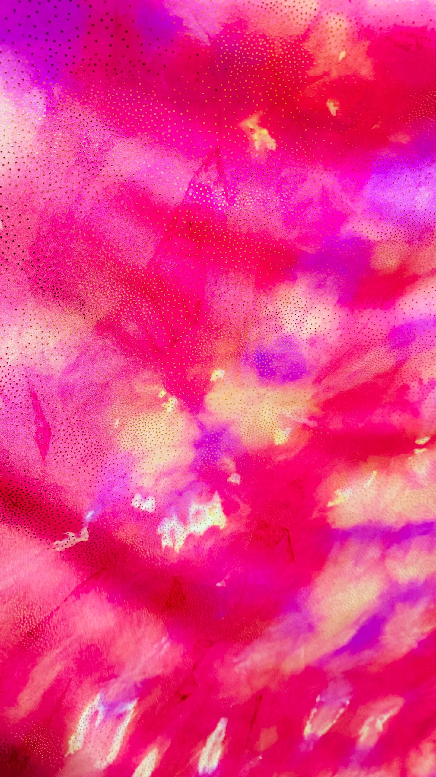 New tie dye nylon spandex with foil  4way Stretch coral/yellow  58/60”  sold by the yd. ships worldwide from Los Angeles California USA