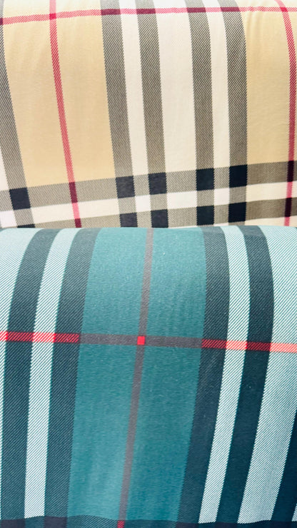Luxury fashion plaid design print on poly spandex 4way stretch 58/60” Sold by the YD. Ships worldwide from Los Angeles California USA