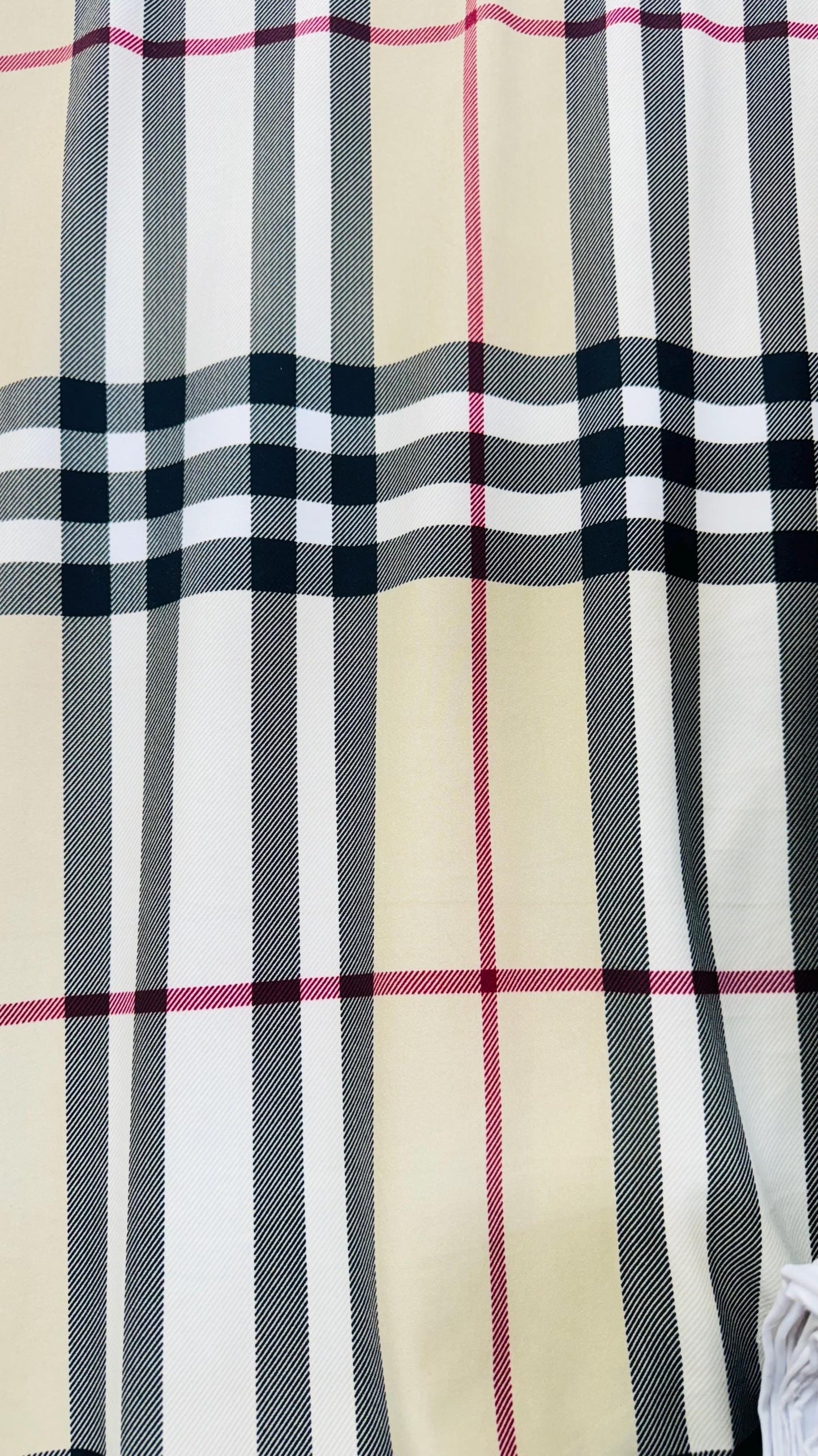 Luxury fashion plaid design print on poly spandex 4way stretch 58/60” Sold by the YD. Ships worldwide from Los Angeles California USA