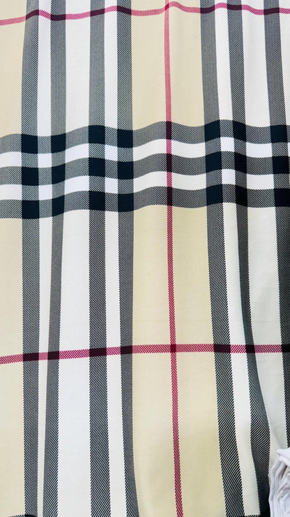 Luxury fashion plaid design print on poly spandex 4way stretch 58/60” Sold by the YD. Ships worldwide from Los Angeles California USA