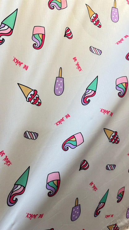 Ice cream design white/multicolor print on great quality of nylon spandex 4-way stretch 58/60”