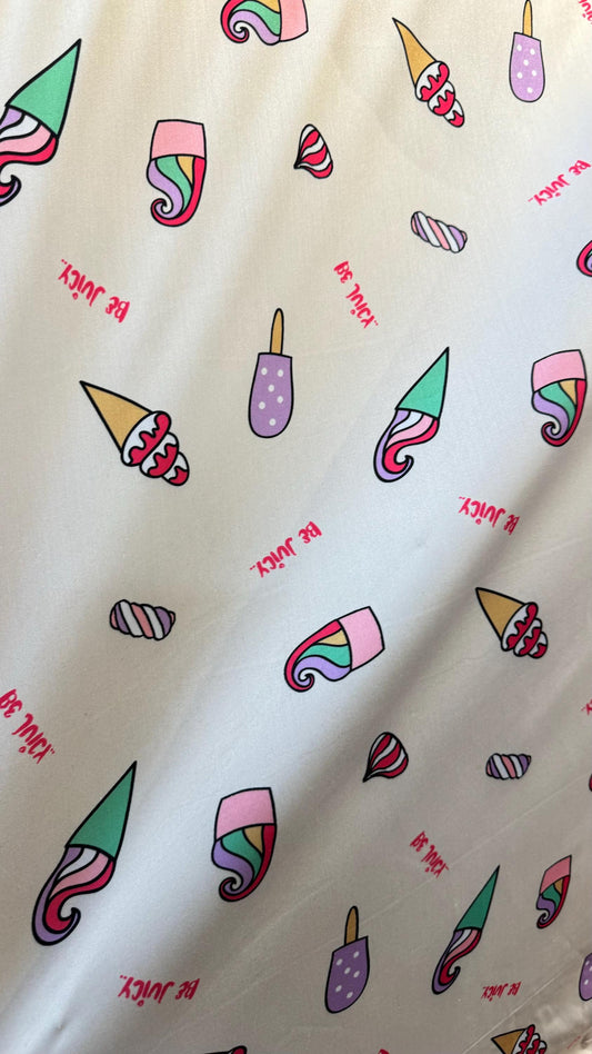 Ice cream design white/multicolor print on great quality of nylon spandex 4-way stretch 58/60”