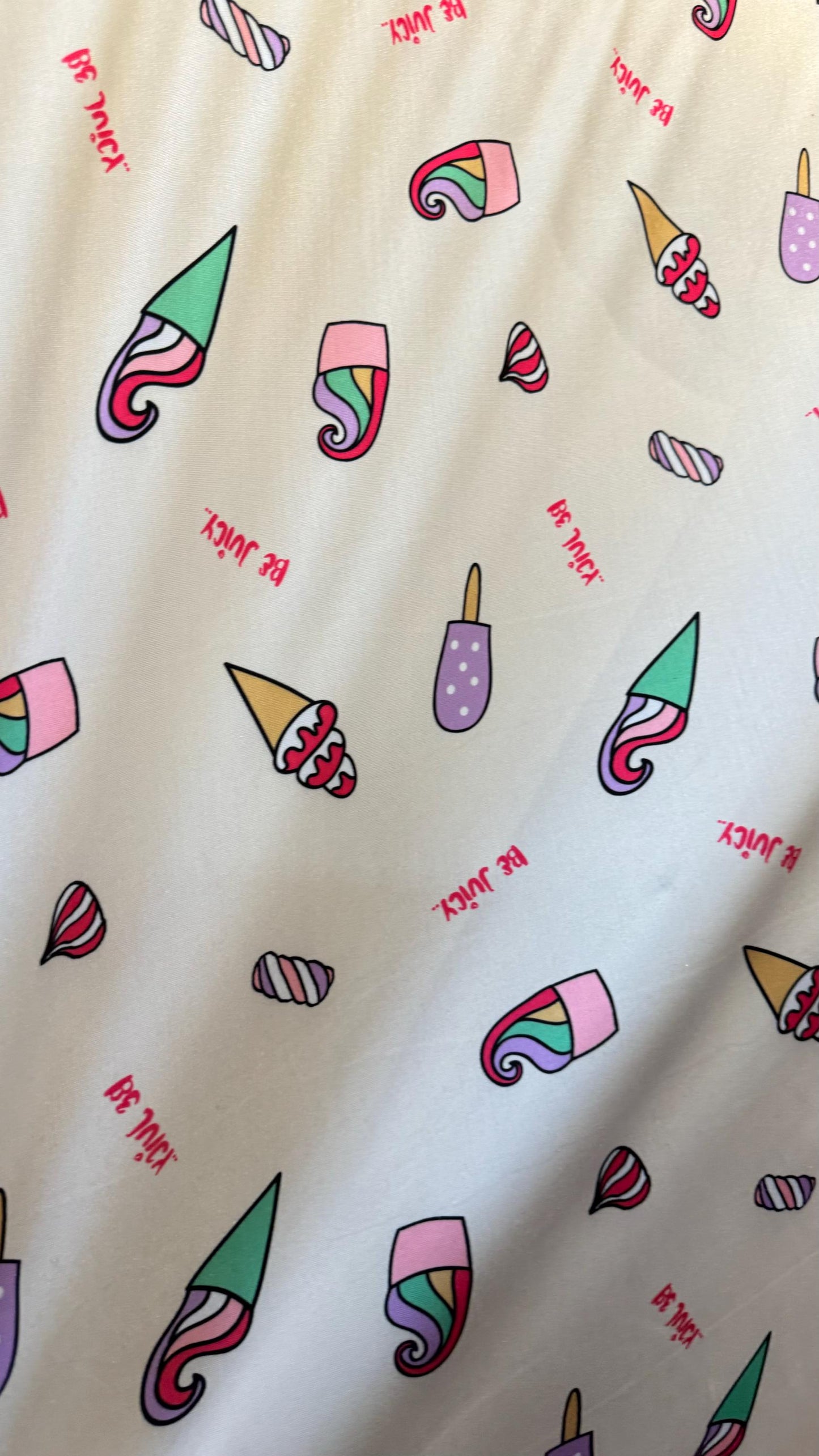 Ice cream design white/multicolor print on great quality of nylon spandex 4-way stretch 58/60”