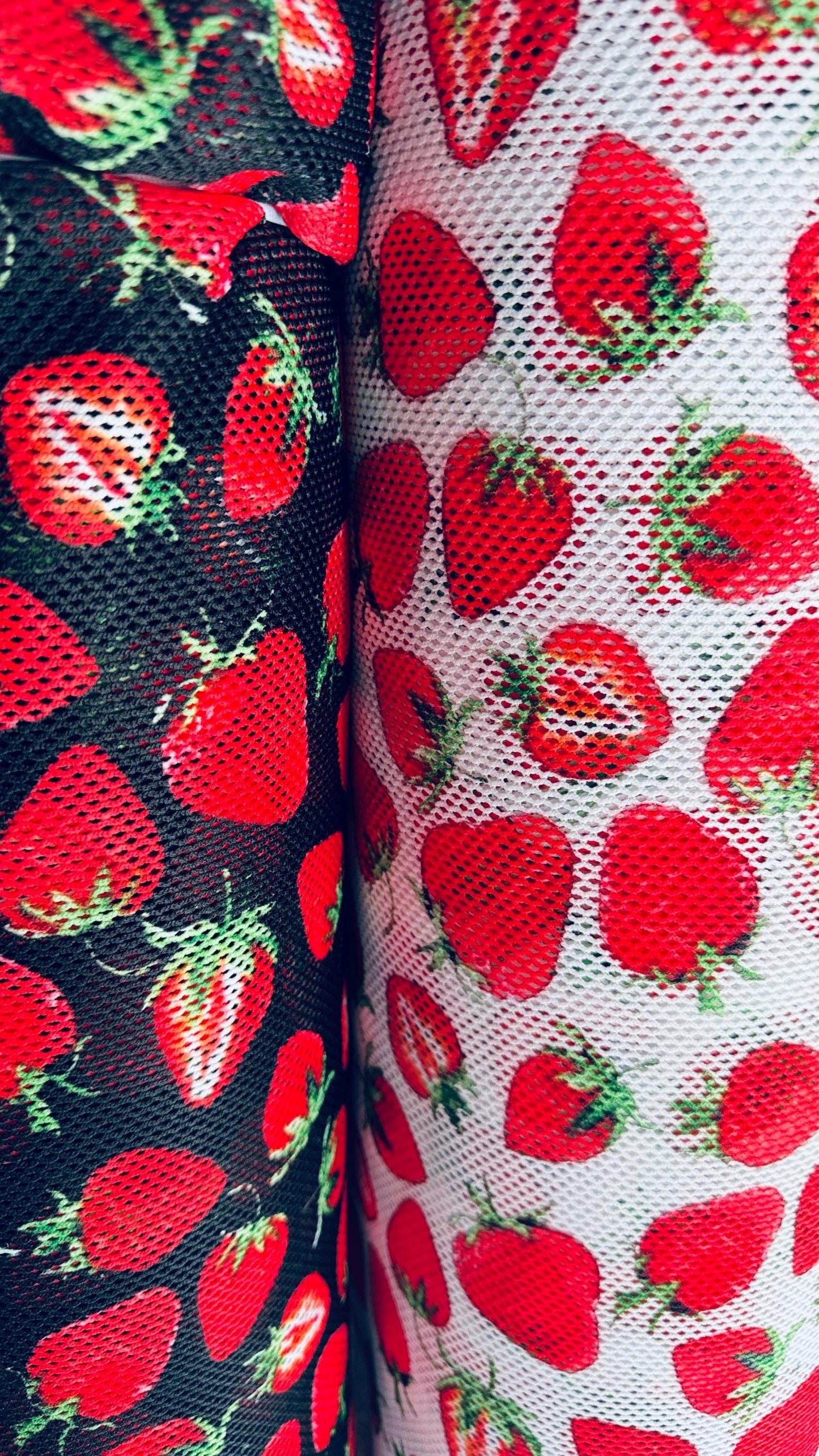 New Strawberry design on stretch fishnet 2-way 58/60” High quality fabrics by AlexLAFabrics