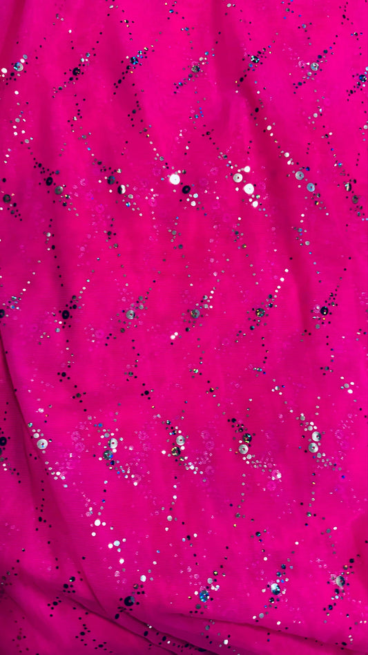 Celestial design hologram sequins on power mesh nylon spandex 4-way stretch 58/60” Sold by the YD. Ships worldwide from LA