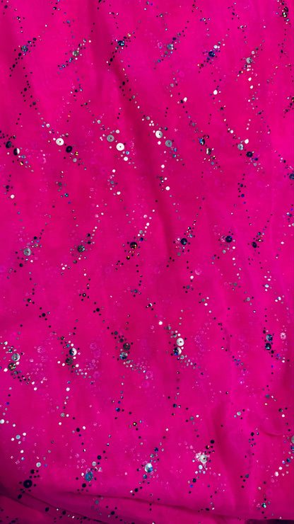 Celestial design hologram sequins on power mesh nylon spandex 4-way stretch 58/60” Sold by the YD. Ships worldwide from LA