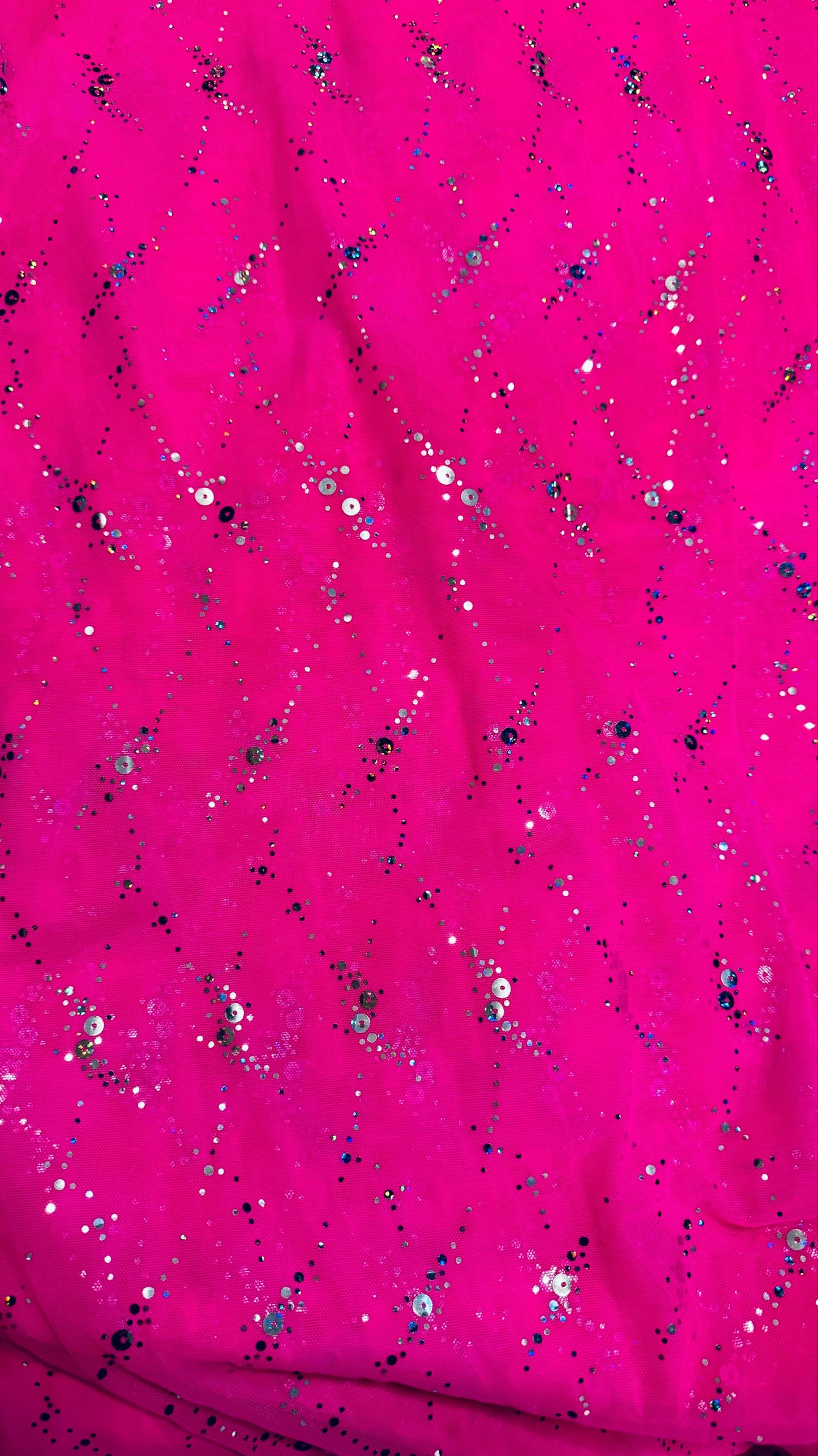 Celestial design hologram sequins on power mesh nylon spandex 4-way stretch 58/60” Sold by the YD. Ships worldwide from LA