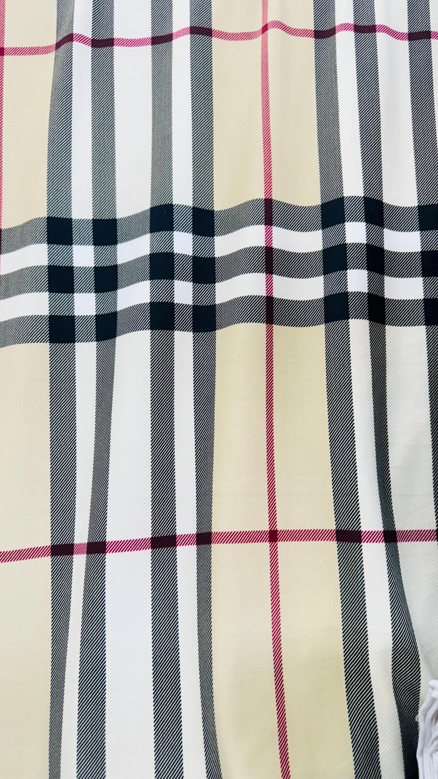 Luxury fashion plaid design print on poly spandex 4way stretch 58/60” Sold by the YD. Ships worldwide from Los Angeles California USA