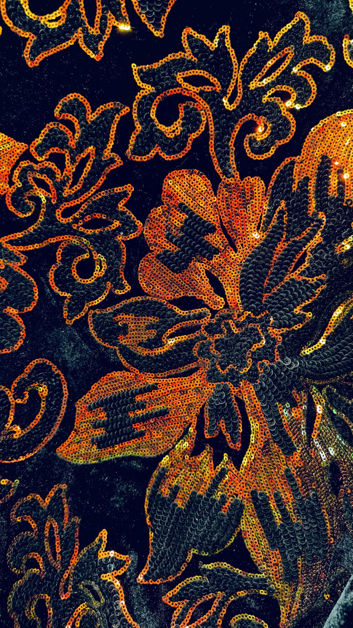Romantic Flower Iridescent sequins design embroidered on spandex velvet 4-way 58/60” High Quality fabrics by AlexLAFabrics