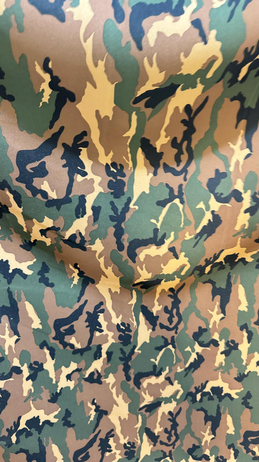 Camouflage design print on neoprene super techno 2-way stretch 58/60” Sold by the YD. Ships Worldwide from Los Angeles California USA