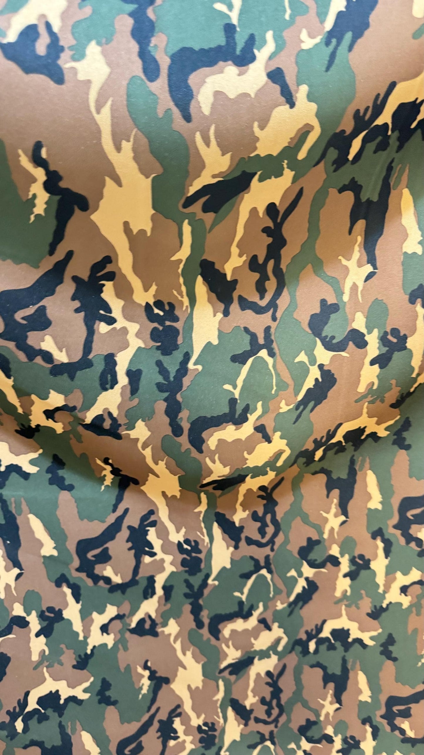 Camouflage design print on neoprene super techno 2-way stretch 58/60” Sold by the YD. Ships Worldwide from Los Angeles California USA