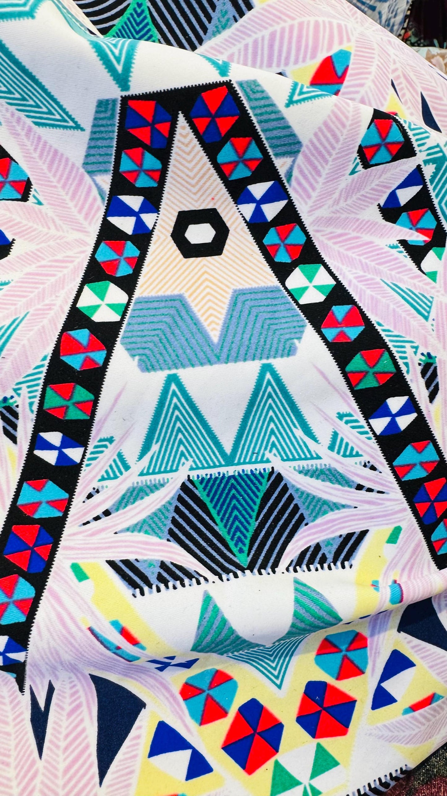New tropical design multicolor print on nylon spandex 4-way stretch 58/60” Sold by the YD. Ships worldwide from Los Angeles California USA.