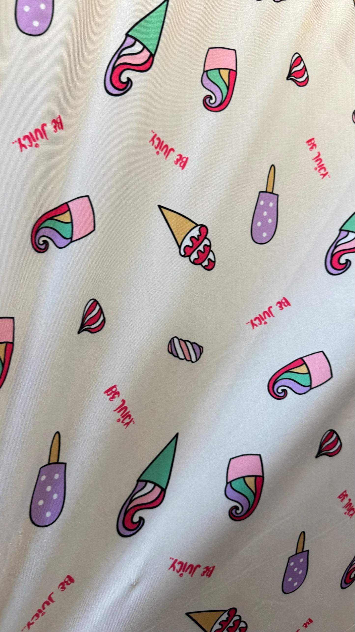 Ice cream design white/multicolor print on great quality of nylon spandex 4-way stretch 58/60”