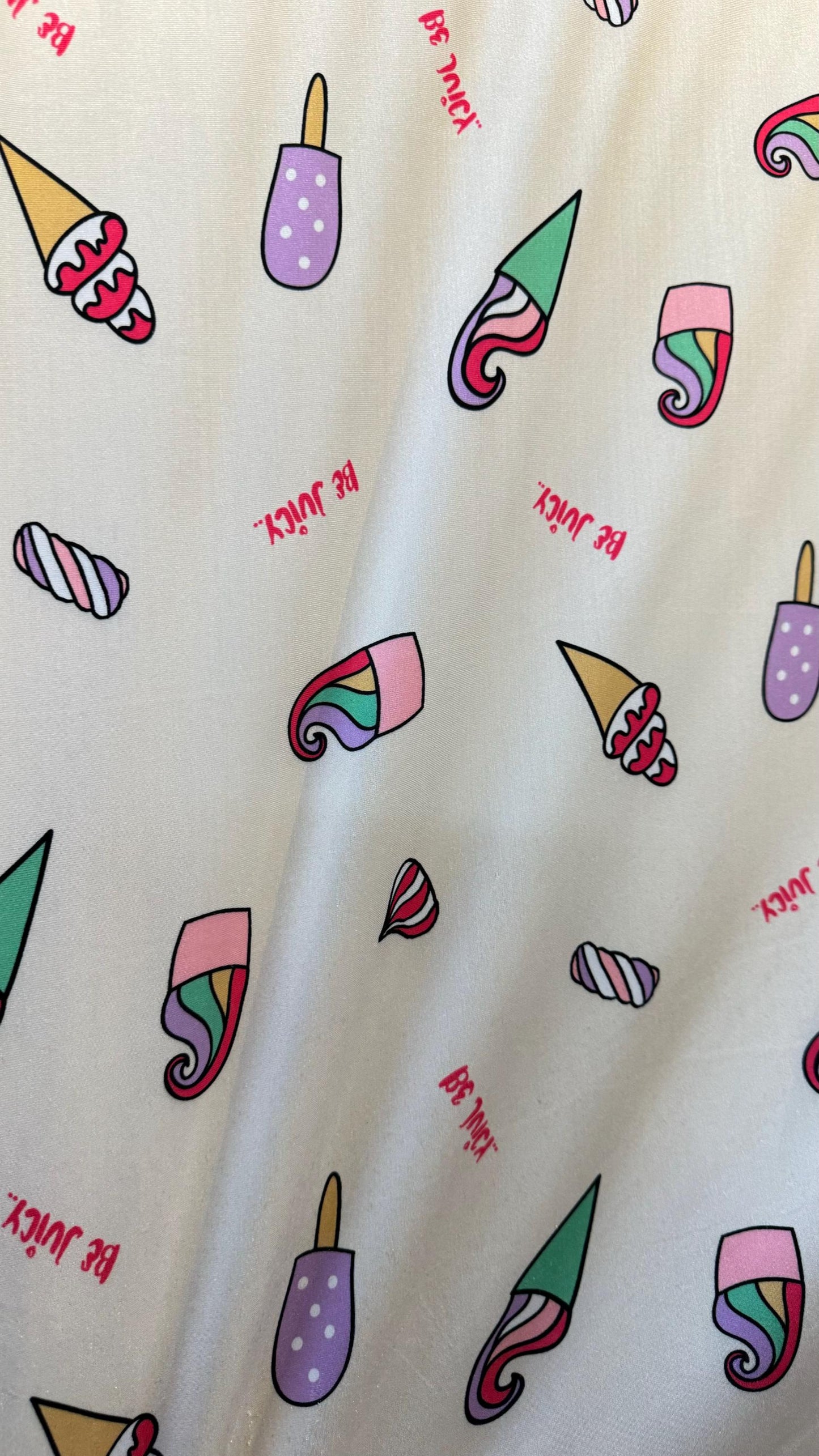 Ice cream design white/multicolor print on great quality of nylon spandex 4-way stretch 58/60”