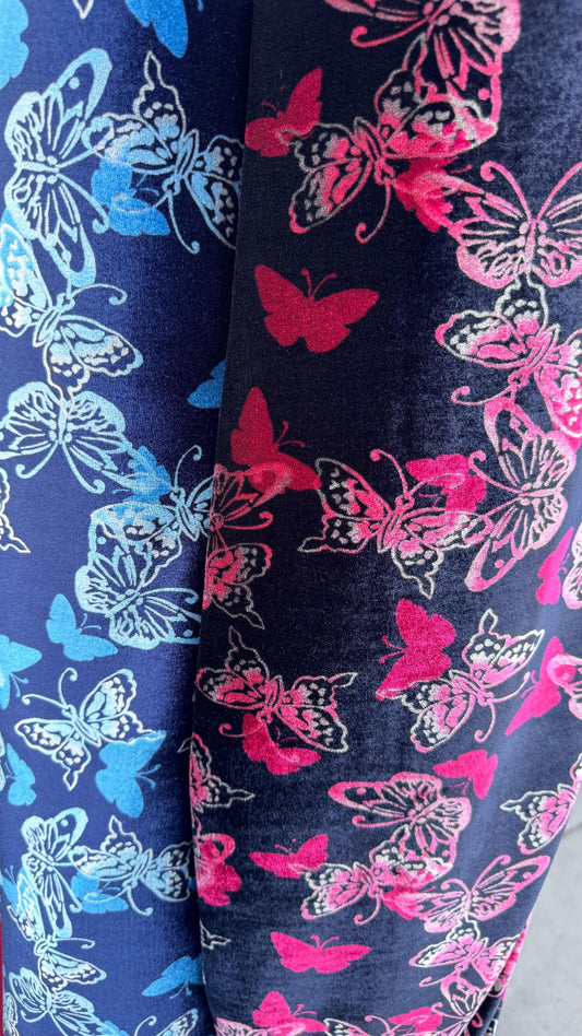 Butterfly design print on best quality of stretch velvet 420 GM 4-way stretch 58/60” Sold by the YD. Ships Worldwide from Los Ang