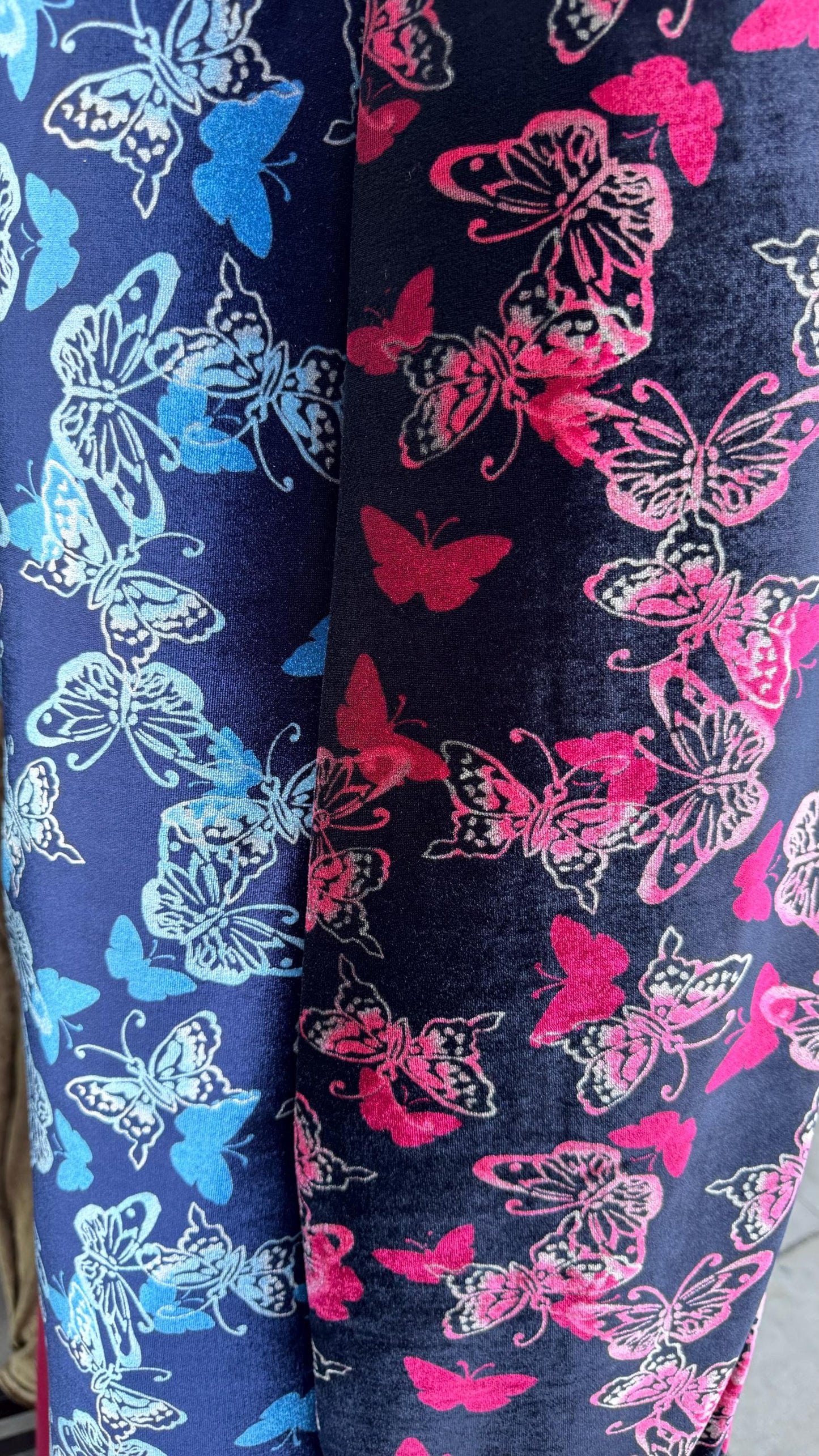 Butterfly design print on best quality of stretch velvet 420 GM 4-way stretch 58/60” Sold by the YD. Ships Worldwide from Los Ang