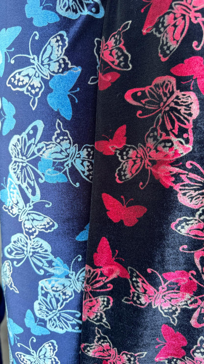 Butterfly design print on best quality of stretch velvet 420 GM 4-way stretch 58/60” Sold by the YD. Ships Worldwide from Los Ang