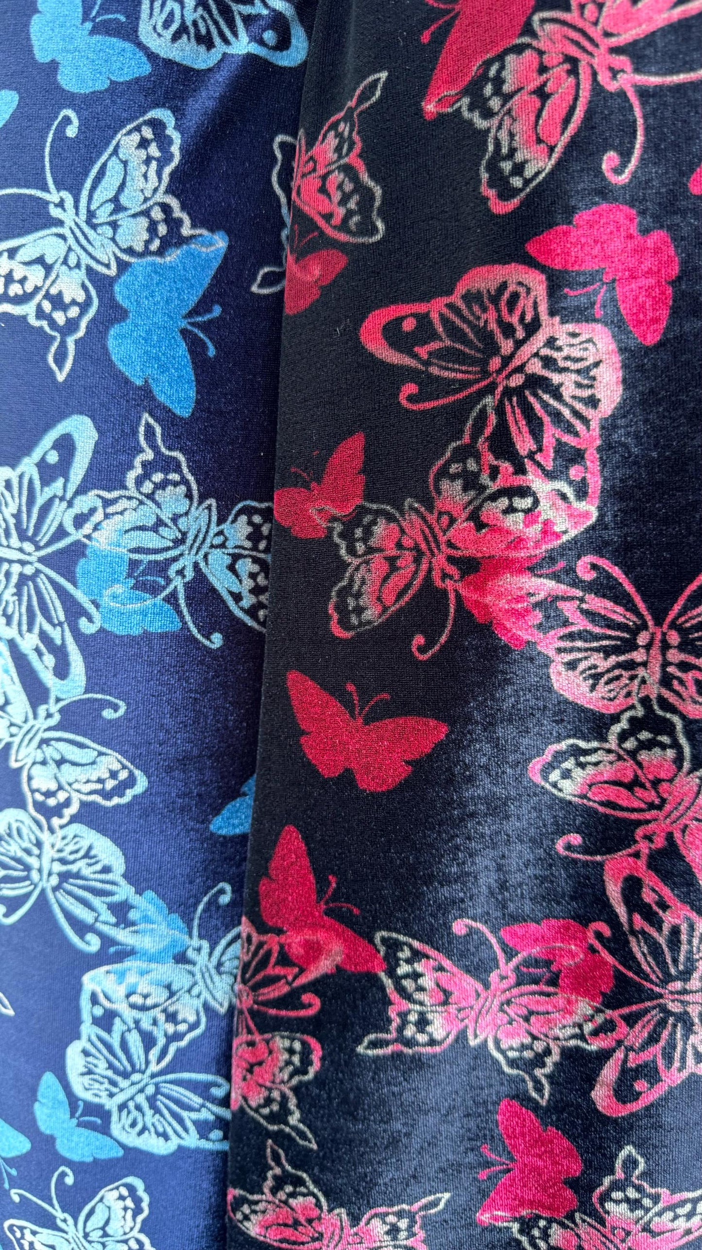 Butterfly design print on best quality of stretch velvet 420 GM 4-way stretch 58/60” Sold by the YD. Ships Worldwide from Los Ang