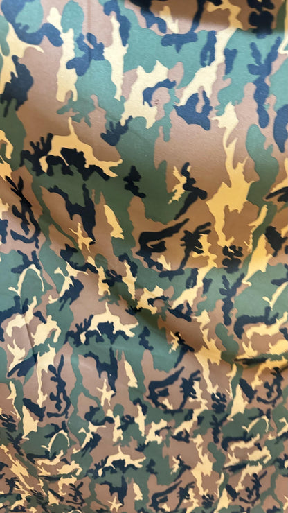 Camouflage design print on neoprene super techno 2-way stretch 58/60” Sold by the YD. Ships Worldwide from Los Angeles California USA