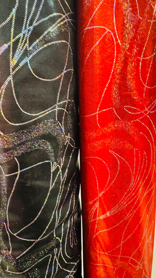 New Dancing Abstract design metallic nylon spandex with hologram foggy foil 4-way stretch 58/60” High quality fabrics by AlexLAFabrics