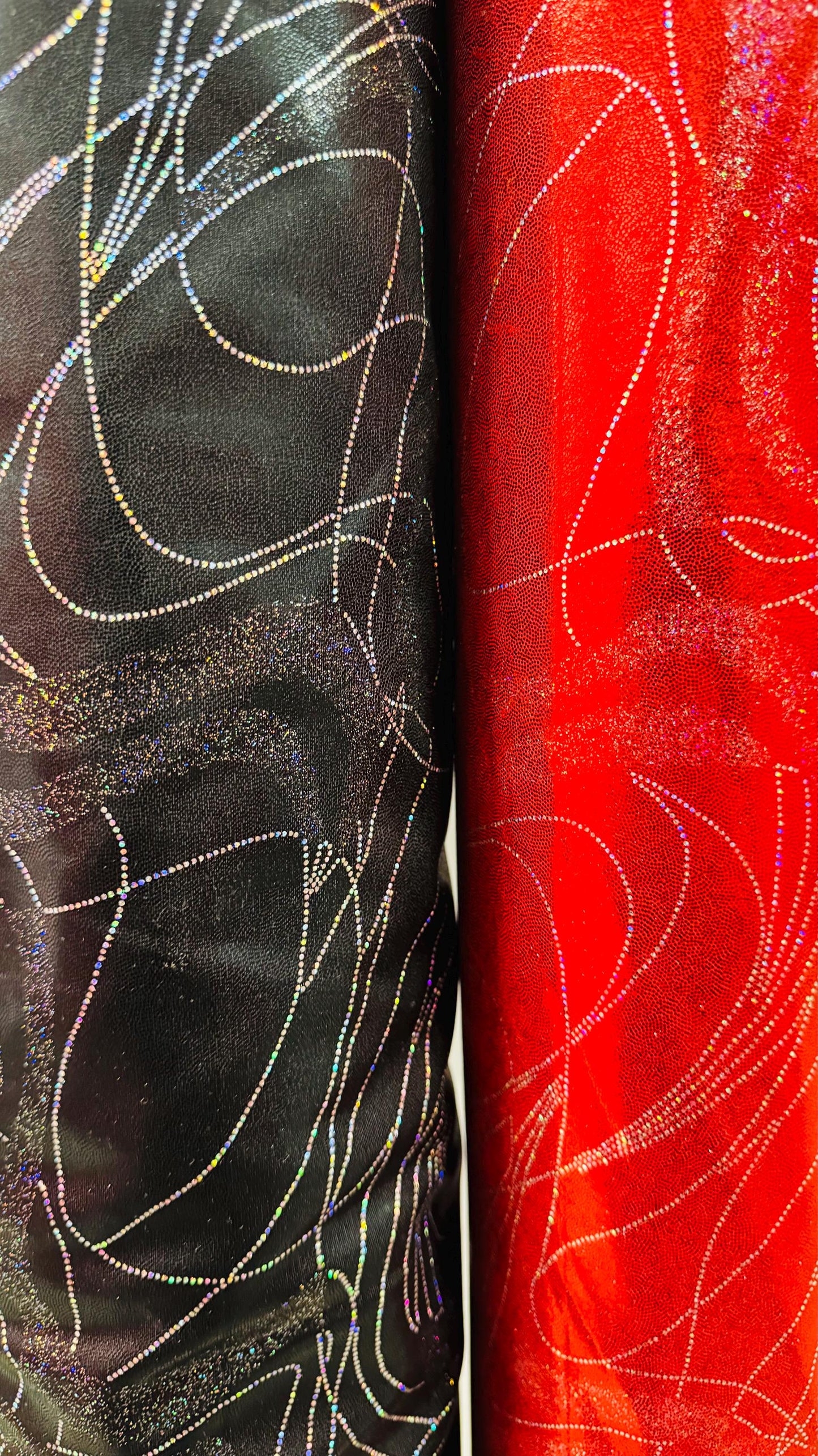 New Dancing Abstract design metallic nylon spandex with hologram foggy foil 4-way stretch 58/60” High quality fabrics by AlexLAFabrics