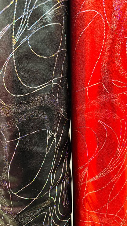 New Dancing Abstract design metallic nylon spandex with hologram foggy foil 4-way stretch 58/60” High quality fabrics by AlexLAFabrics