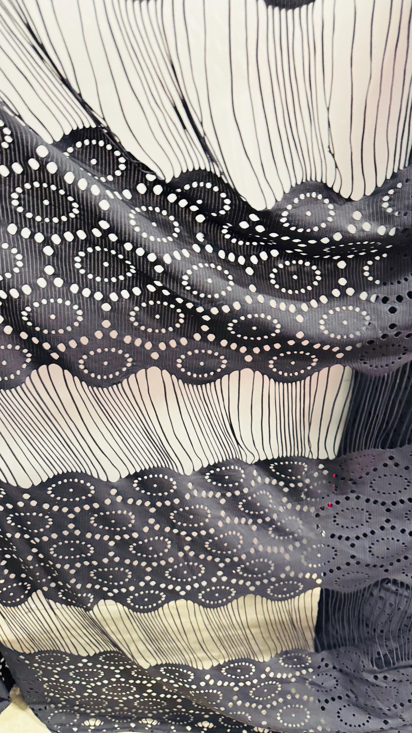 Spandex Fringe Geometric design nylon spandex 4-way stretch 55/57” Sold by the YD. Ships worldwide from Los Angeles California USA.