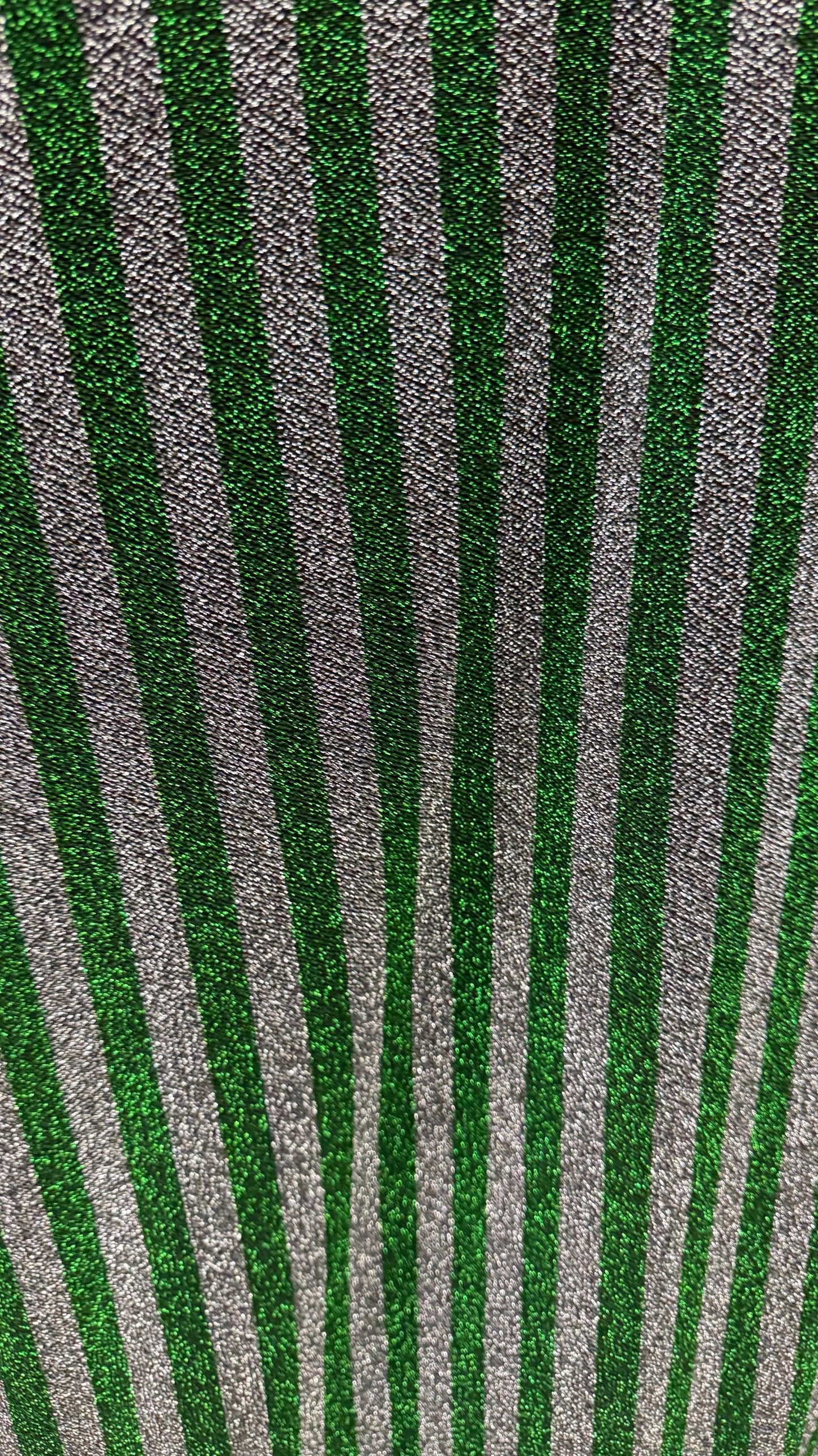 New metallic stripes design Kelly/Silver 4-way stretch 58/60” Sold by the YD. High quality fabrics by AlexLAFabrics