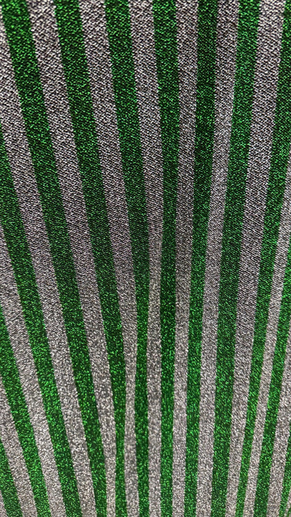 New metallic stripes design Kelly/Silver 4-way stretch 58/60” Sold by the YD. High quality fabrics by AlexLAFabrics