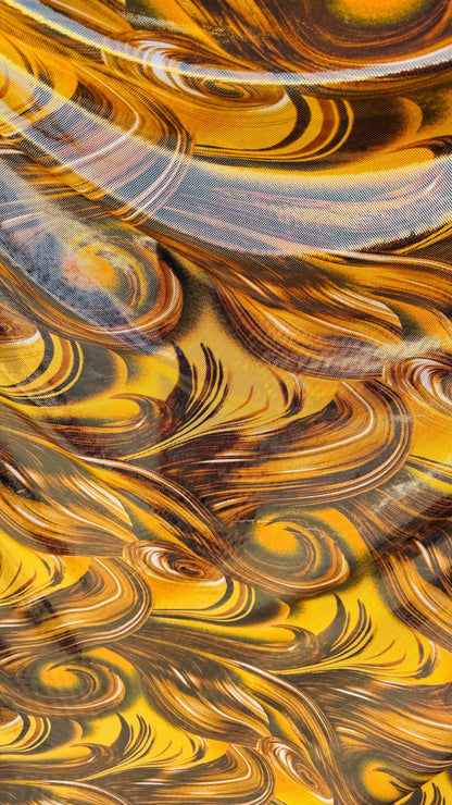 New tornado abstract design on poly spandex with super shiny foil  4way stretch 58/60" Sold by the YD. Ships worldwide from Los Angeles Ca
